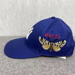 NWT Authentic Gucci x NFL Yankees Butterfly Embroidered Baseball Cap Hat Blue